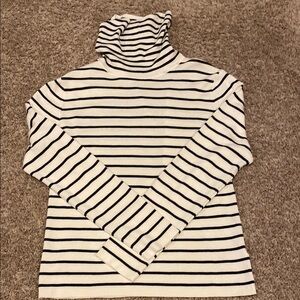 Classic Black and White Striped Cowl Turtleneck Sweater